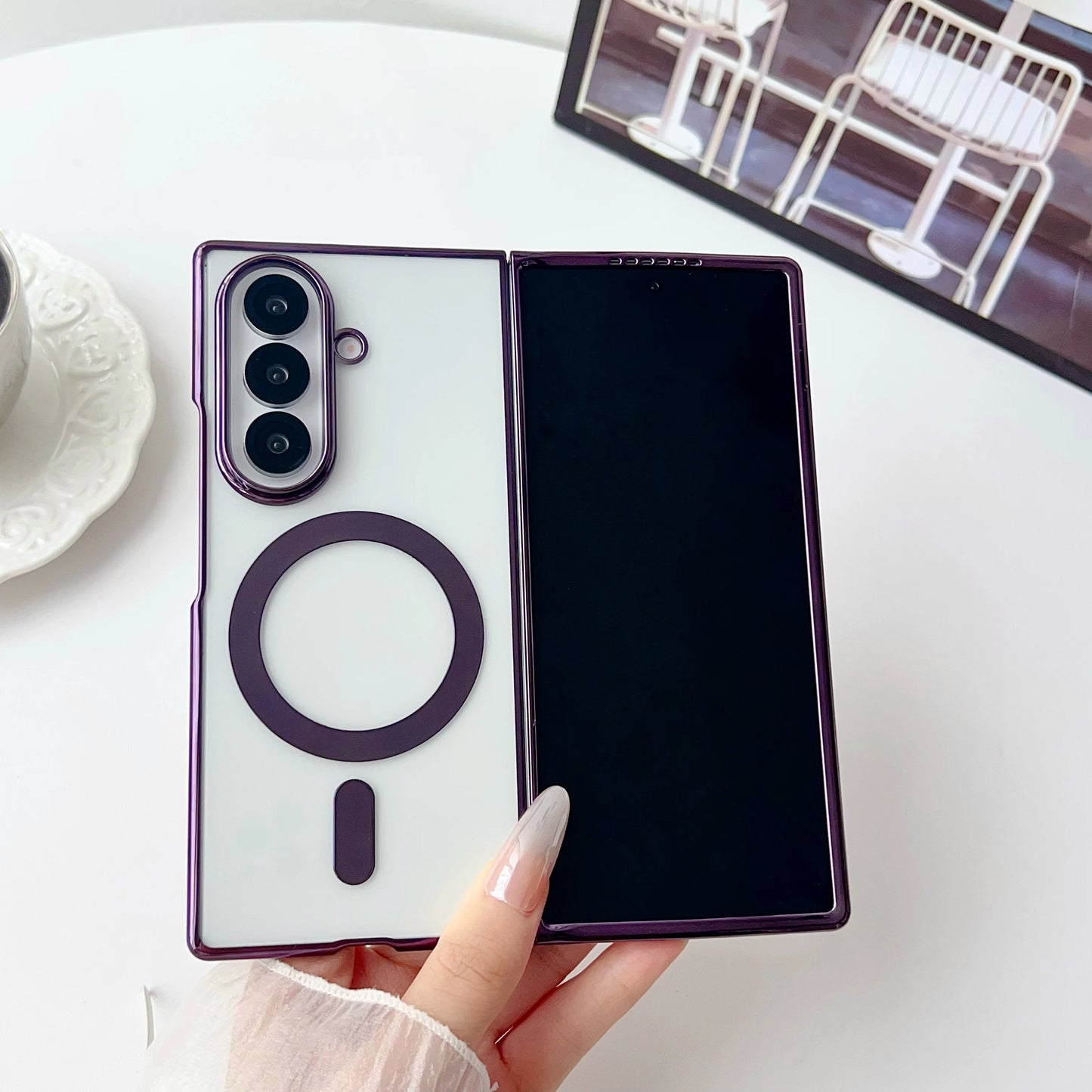 Electroplated Transparent Magnetic Case For Samsung Galaxy Z Fold 3 4 5 6 7 ZFold7 Fold6 5G Plating Clear Shockproof Back Cover