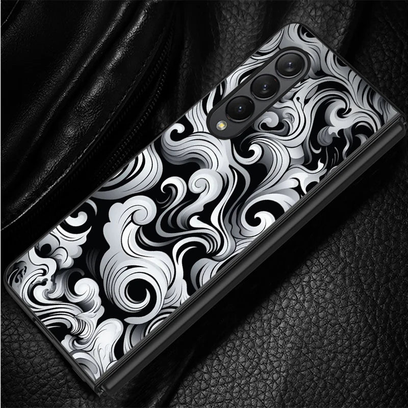 Black Art Pattern Case for Samsung Galaxy ZFold3 ZFold4 Z Fold 7 6 5 4 3 ZFold5 ZFold7 ZFold6 Back Phone Cover