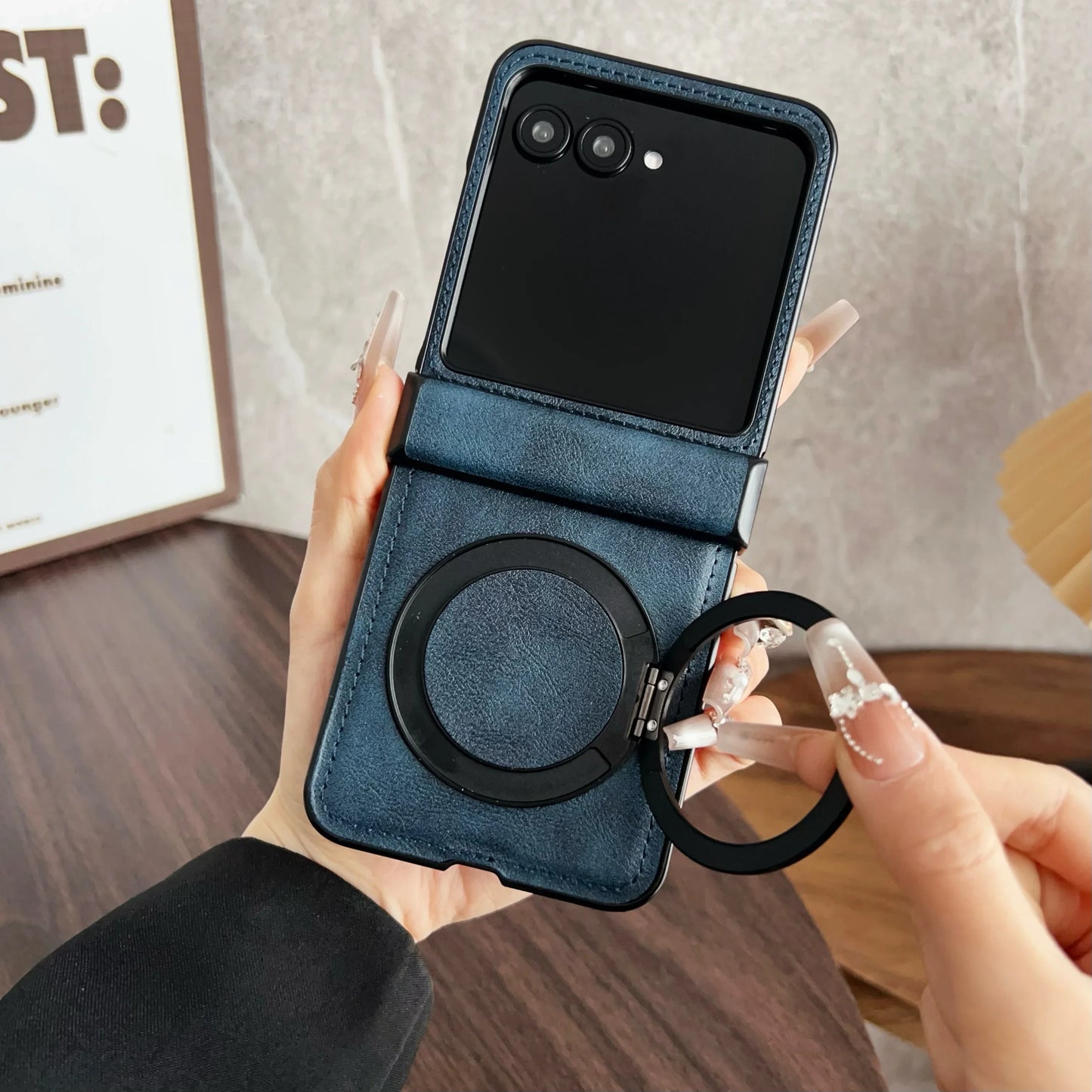 For Magsafe Holder Phone Case For Motorola Razr 60 50 Ultra Leather Hinger Protective Cover For Motorola Razr 40 Ultra Funda