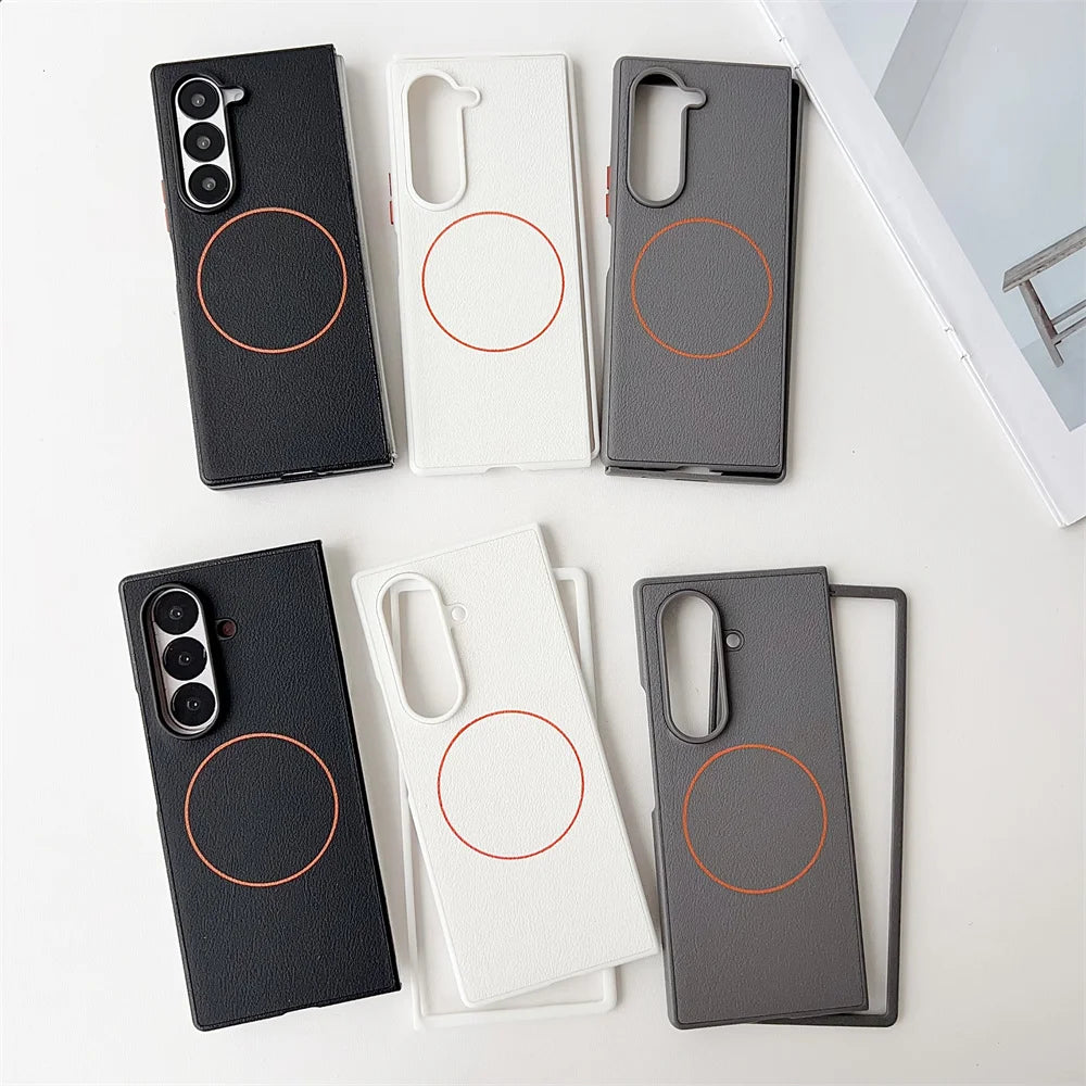 Magnetic Phone Case for Samsung Galaxy Z Fold 7 6 5 Fold7 Fold6 Fold5 5G Shockproof Hard PU Leather Cover