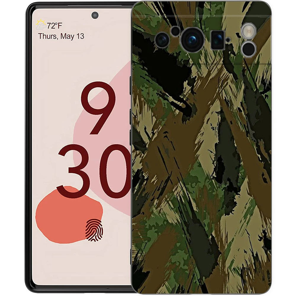 Luxury TPU Phone Case For Google Pixel 9 8 8A 7 7A 6 Pro XL 6A 5G Camouflage Camo Military Army Black Soft Back Cover