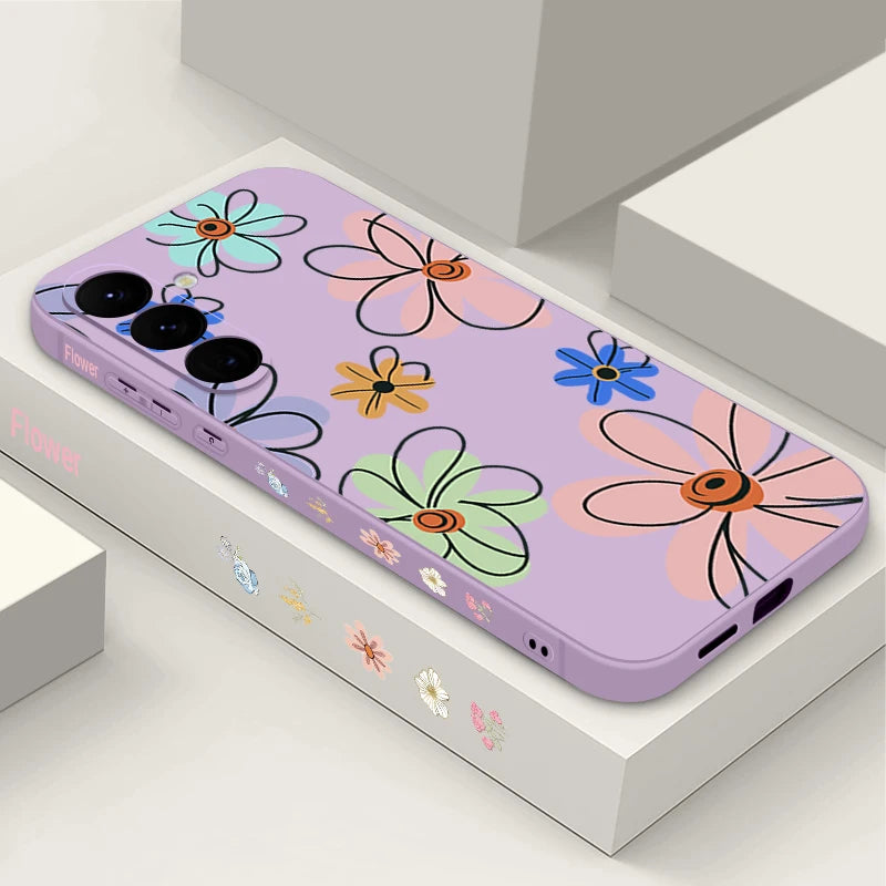 Cute Cartoon Flowers Lanyard Case For Samsung Galaxy S25 Ultra S24 S23 S22 Plus S21 FE A15 A16 A35 A36 A54 A55 A56 5G Capa Coque