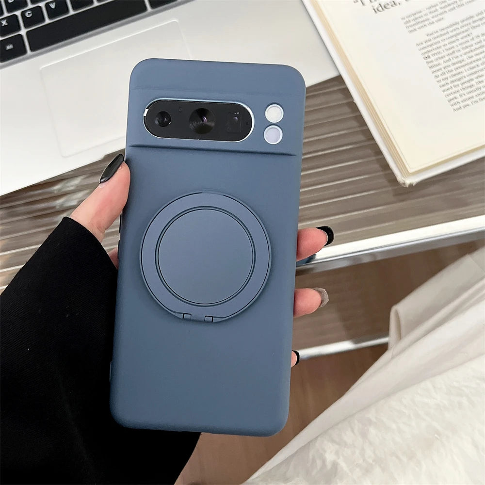 Original Liquid Silicone Magnetic Invisible Bracket Soft Case For Google Pixel 10 9 Pro XL 8 7 6 A Pro Anti-Drop Protector Cover