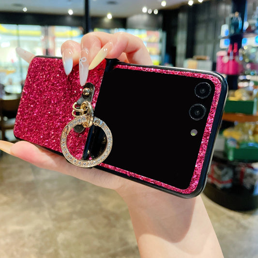 Artificial Glitter Ring Holder Sparkling Rhinestones Case For Motorola Razr 50 60 Ultra 2025 + 2024 Shiny Diamond Plating Cover