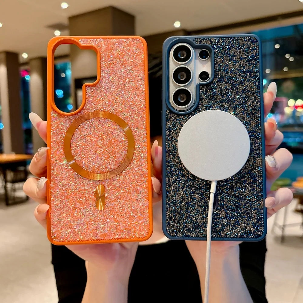 for Galaxy S26 Ultra Diamond Magnetic Case For Samsung S23 S24 S25 Ultra S26 Plus Bling Glitter for Magsafe Shockproof TPU Cover