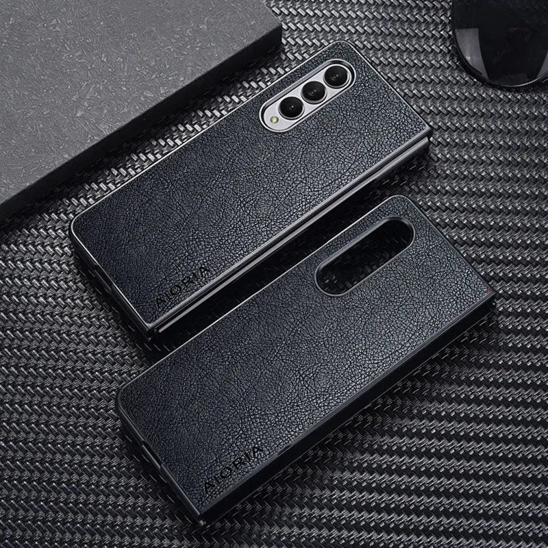 Case For Samsung Galaxy Z Fold 7 6 5 4 3 5G Premium Retro Litchi Leather Pattern Cover for Galaxy Z Fold 7 business style case