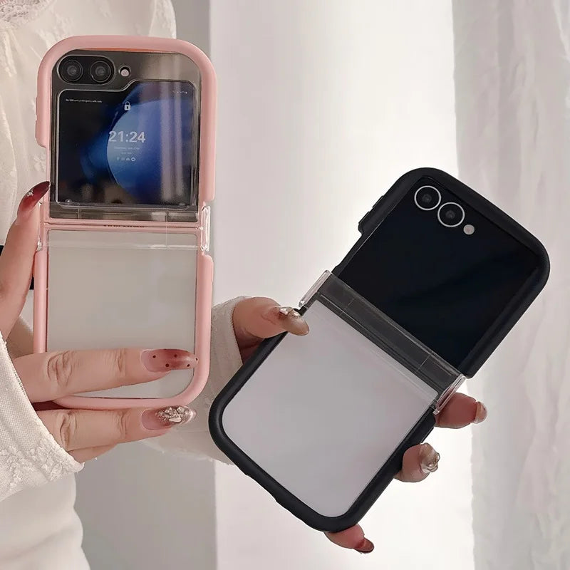 Transparent Hinge Phone Case For Samsung Galaxy Z Flip7 Flip6 Flip5 Flip4 Flip3 Candy Color Shockproof Protection Folding Cover