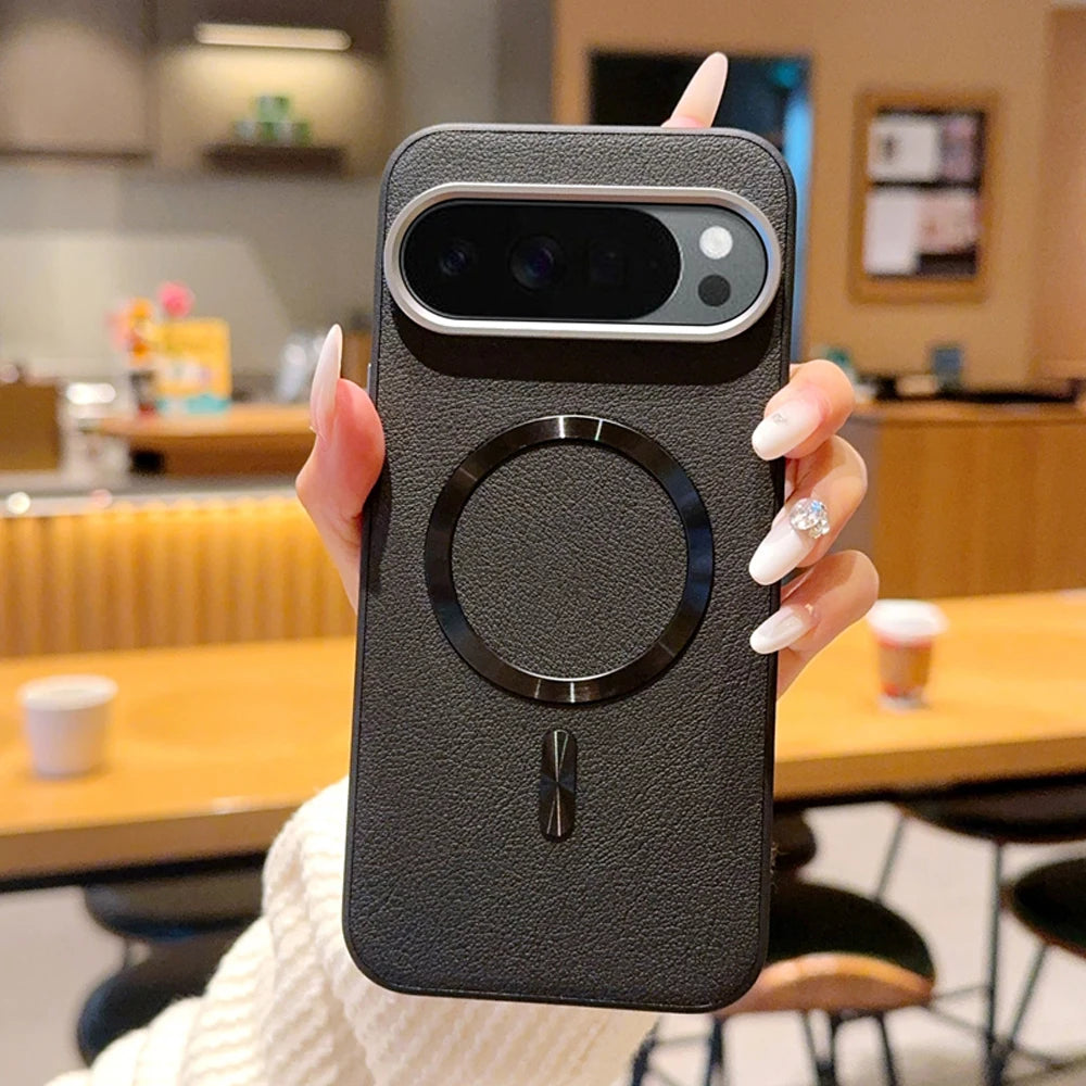 For Magsafe Magnetic Case For Google Pixel 10 Pro XL 10A Plating PU Leather Shockproof Bumper Protection Cover