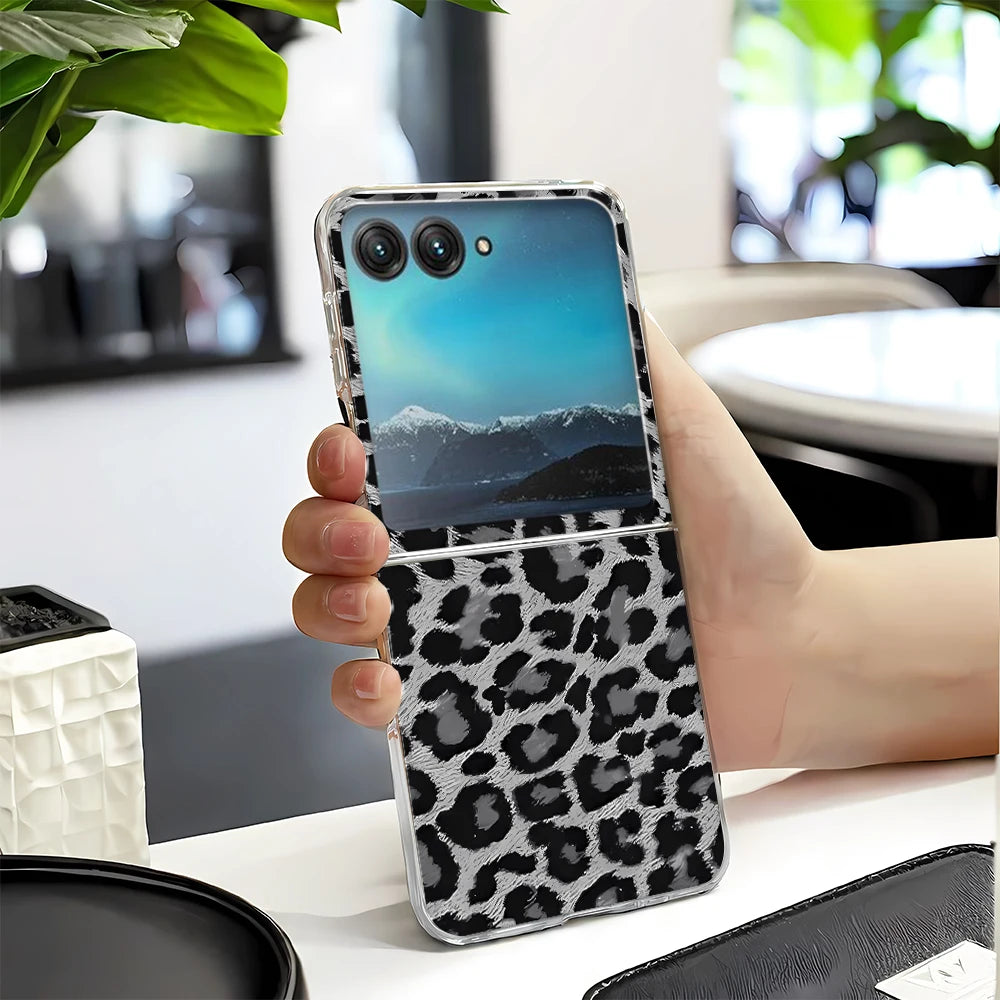 Black Leopard Print Phone Case for Motorola Razr 60 50 Ultra 40 Ultra Razr Plus 2025 2024 2023 Clear Hard Cover Fundas