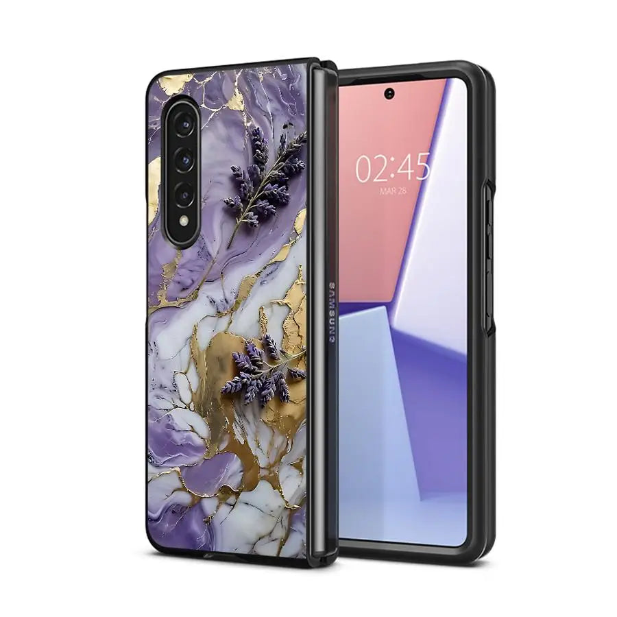 Luxury Flower Marble Phone Cover for Samsung Galaxy ZFold6 Z Fold 4 5G ZFold5 Z Fold4 Fold3 Funda Shockproof Hard PC