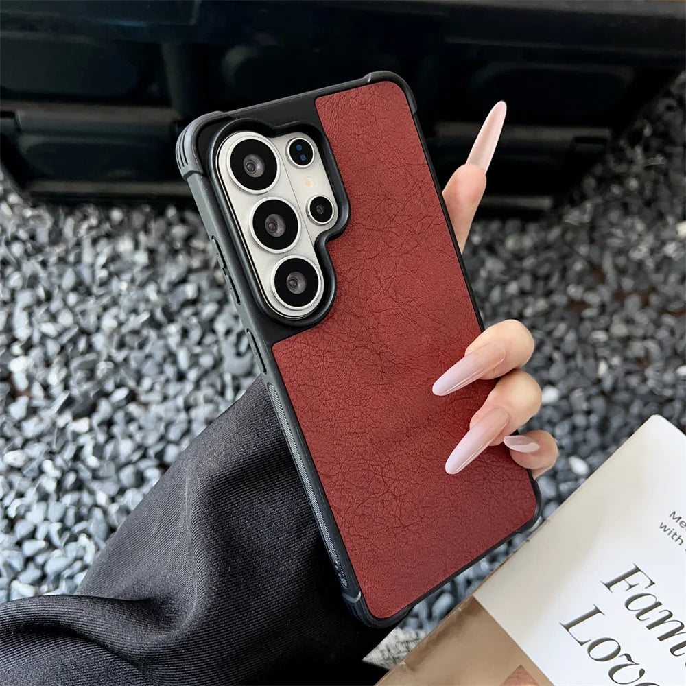 Luxury Leather Hybrid PC Armor Phone Case For Samsung S26 Ultra Plus S26Plus s26Ultra Shockproof Bumper Protection Back Cover