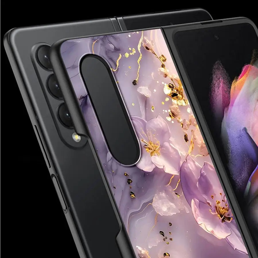 Luxury Flower Marble Phone Cover for Samsung Galaxy ZFold6 Z Fold 4 5G ZFold5 Z Fold4 Fold3 Funda Shockproof Hard PC