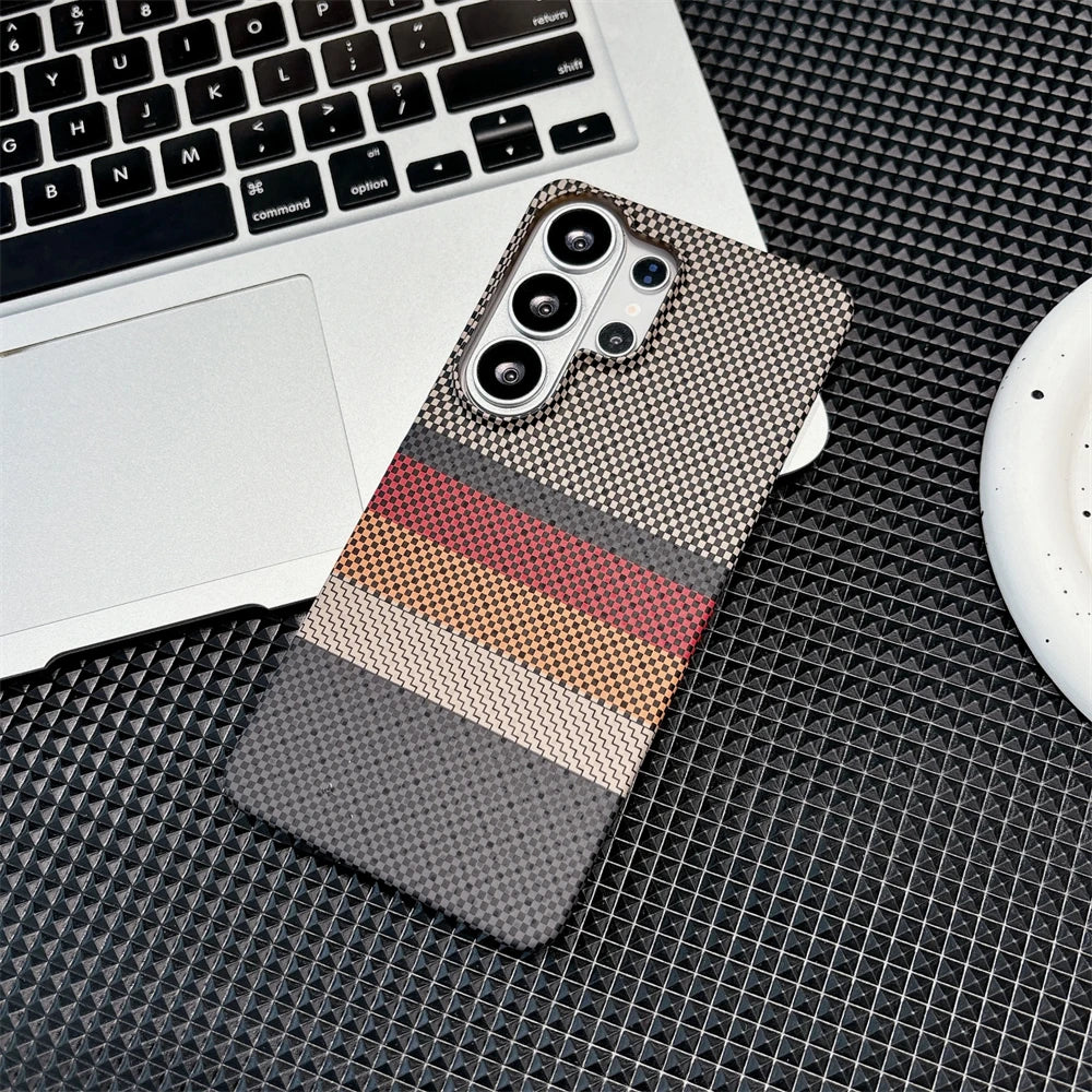 Luxury Carbon Fiber Wireless Charging For Magsafe Case for Samsung Galaxy S26 Ultra S26 Plus Alloy Lens Protection Hard Cover