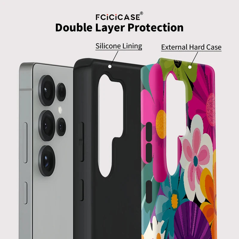 Fcicicase A56 5G Colorful Flower Phone Case For Samsung Galaxy S24 Plus S25 Ultra S23+ S20 FE A16 A26 A36 Matte Acrylic Cover