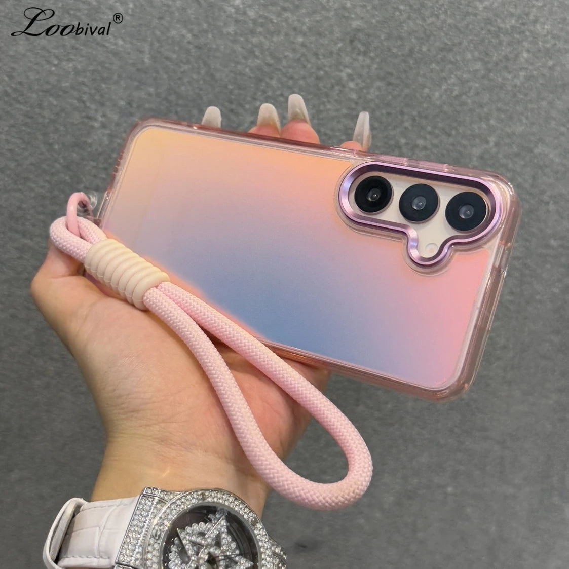 Aurora Matte Wrist Strap Case for Samsung Galaxy S26 S25 Ultra S24 S23 FE S22 Plus A55 A56 A16 A54 A35 A15 Lanyard Hard Cover