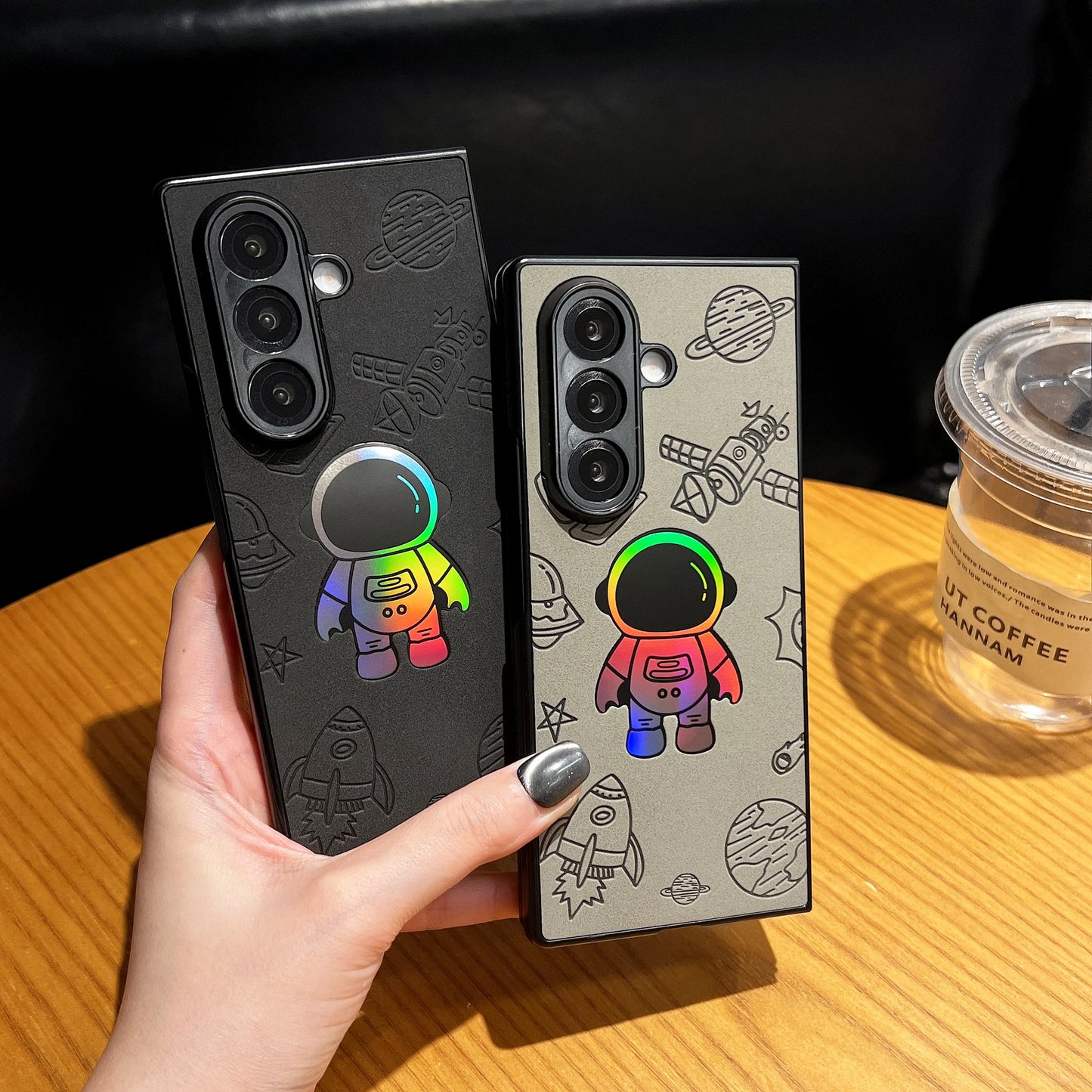 Cartoon Astronaut Leather Phone Case For Samsung Galaxy Z Fold 7 6 5 4 Fold7 Fold6 Fold5 Fold4 Shockproof Cover