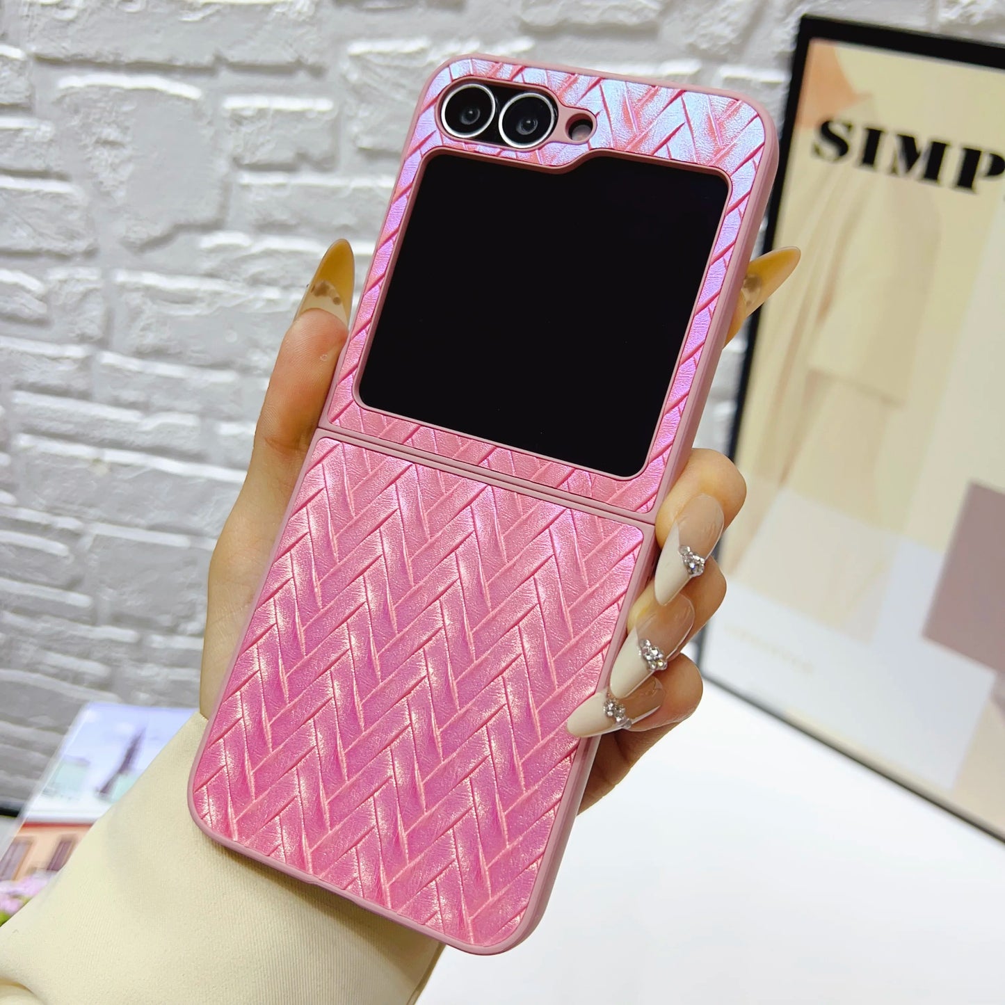Gradient Color Weave Pattern Case for Samsung Galaxy Z Flip 3 4 5 6 7 5G ZFlip7 ZFlip6 2-piece Set Luxury Shockproof Back Cover