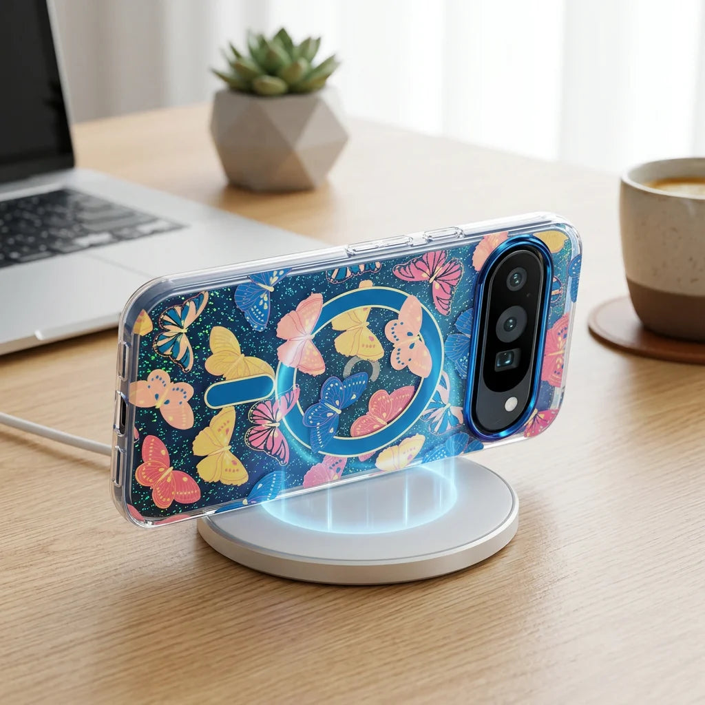 For Google Pixel 10ProXL 9ProXL 9/10Pro 10A 9A Magnetic Phone Case Gradient Blue Light Colorful Butterfly Glitter IMD Anti-Fall.
