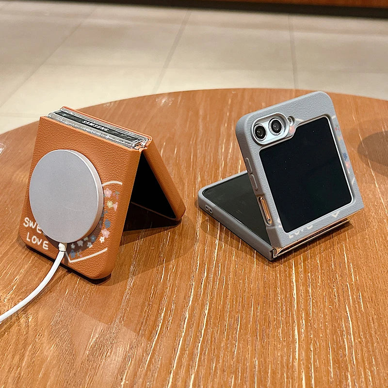 Magnetic Sweet Love Pattern Phone Case For Samsung Galaxy Z Flip7 FE Flip6 Flip 7 6 5 4 3 5G For Magsafe Soft TPU Folding Cover