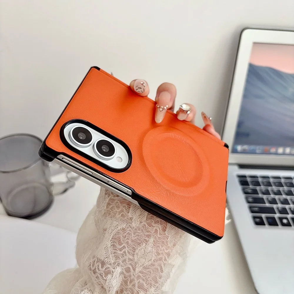 Morandi Color PU Leather Magnetic Case for Samsung Galaxy Z Fold 8 Ultra 7 6 5 4 for Magsafe Dual-axis Hinge Bumper Matte Cover