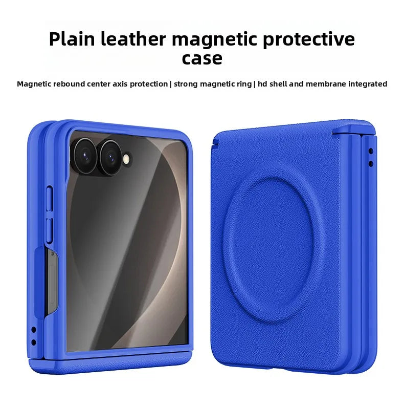 ‌Magnetic Skin Feel Vegan Leather Case‌ for Samsung Z Flip 8 Screen Protector Shockproof for Magsafe Slim Axis Protection Cover
