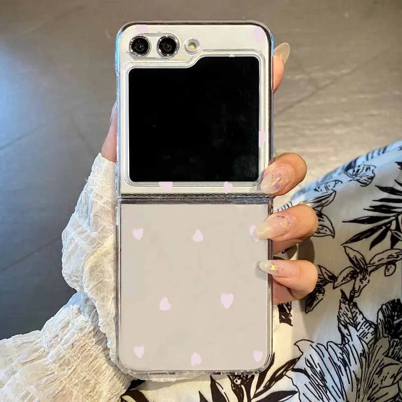 Love Heart Print Clear Folding Phone Case For Samsung Galaxy Z Flip 7 6 5 4 3 5G Transparent Cover For Samsung Z Flip7 FE Flip6