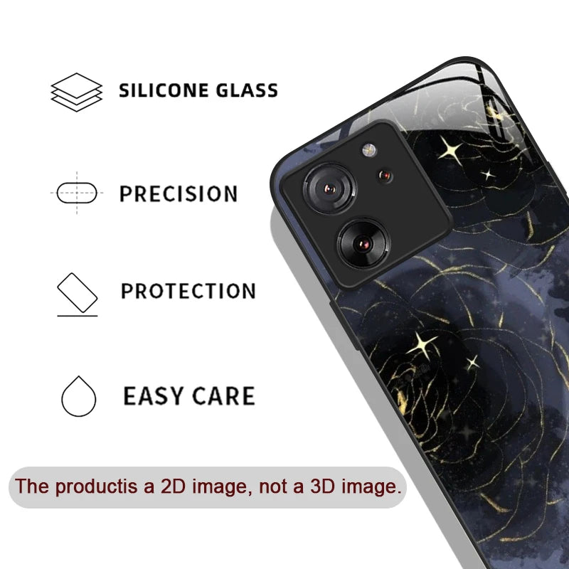 Tempered Glass Phone Case for Motorola Moto G85 G84 G75 G55 G24 Edge 50 Fusion 40 Neo 30 Pro Luxury Black Rose Flower Hard Cover