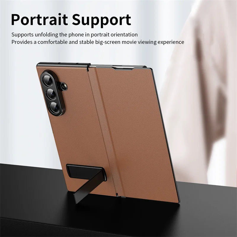 Business Leather Invisible Bracket Phone Case For Samsung Galaxy Z Fold 6 5 7 Stand Holder Bumper Thin Cover For Galaxy Fold 4 3