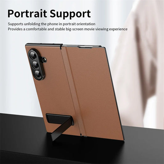 Business Leather Invisible Bracket Phone Case For Samsung Galaxy Z Fold 6 5 7 Stand Holder Bumper Thin Cover For Galaxy Fold 4 3