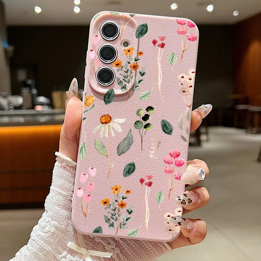 Small Flowers Leather Texture TPU Case For Samsung Galaxy A16 A55 A15 A54 A35 A25 A56 5G S24 FE S25 S23 S22 Ultra Phone Cover