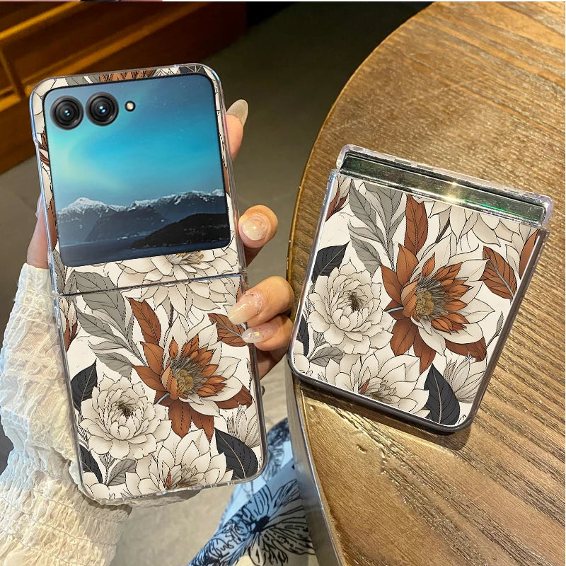 Colorful Flowers Patterned Phone Case For Motorola Razr 60 Ultra Razr 50 40 Ultra 50 40 Clear Shockproof Hard PC Folding Cover