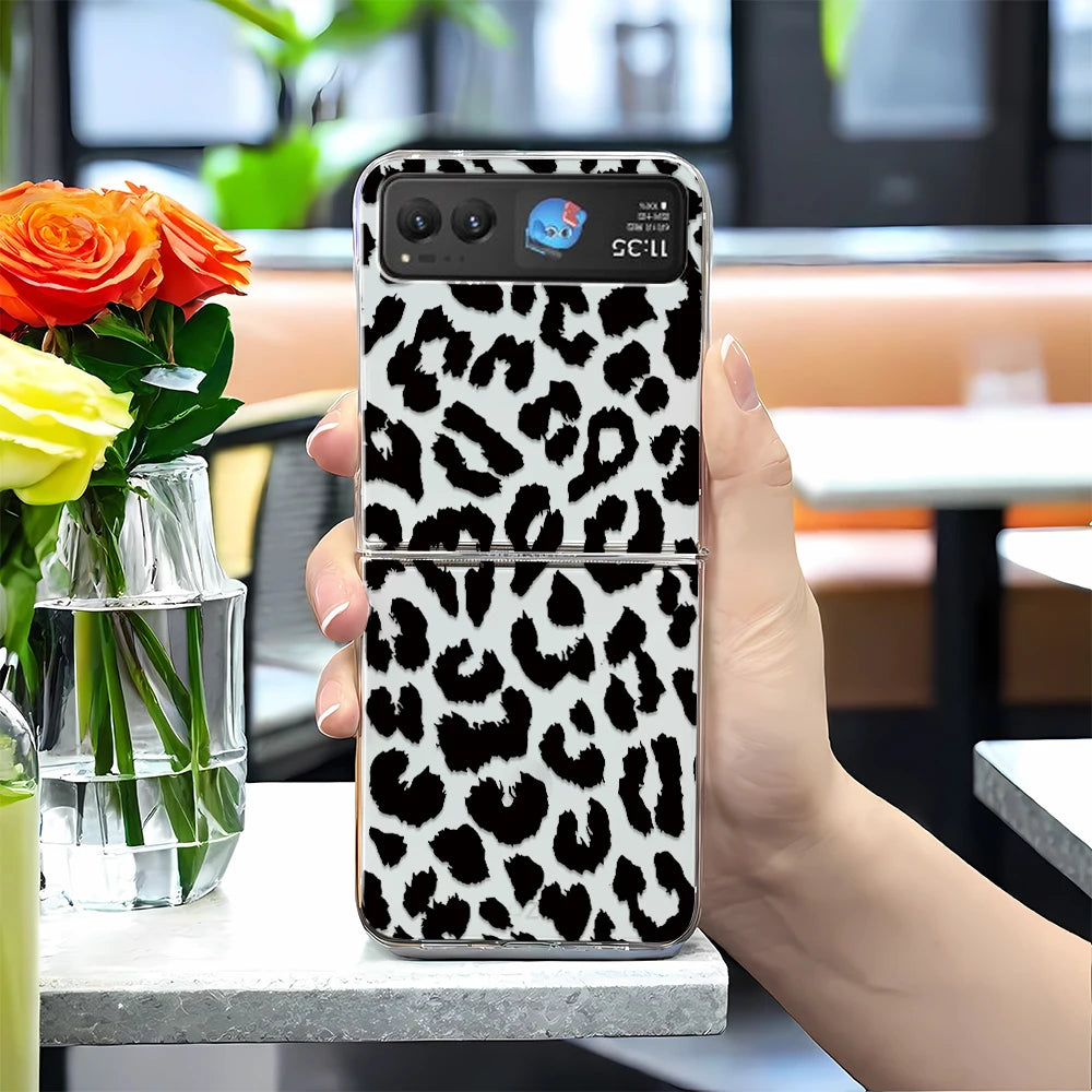 Black Leopard Print Phone Case for Motorola Razr 60 50 Ultra 40 Ultra Razr Plus 2025 2024 2023 Clear Hard Cover Fundas