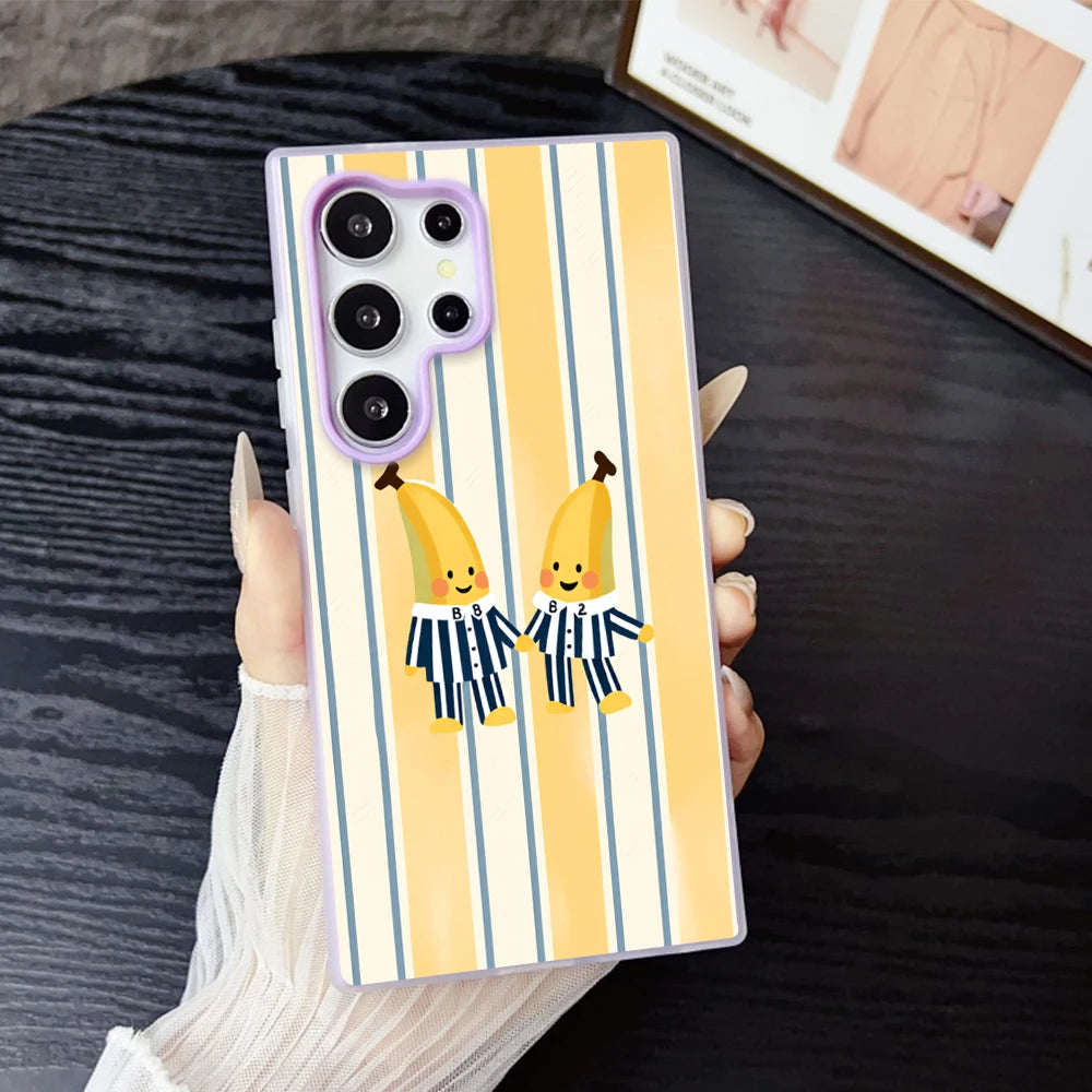 Cute Twin Cartoon Banana Sketch Jelly Phone Case For Samsung Galaxy A57 A56 A55 A54 A37 S26 S25 S24 S23 S22 Ultra Plus FE Clear