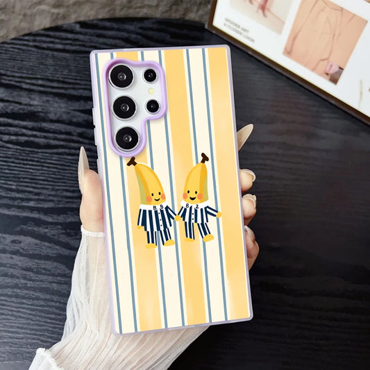 Cute Twin Cartoon Banana Sketch Jelly Phone Case For Samsung Galaxy A57 A56 A55 A54 A37 S26 S25 S24 S23 S22 Ultra Plus FE Clear