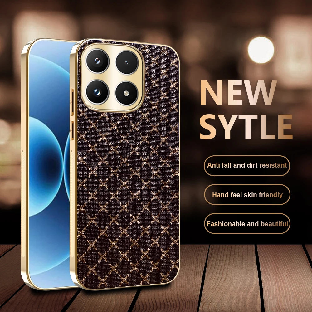 Retro Grid Pattern Gold Plating Frame Hard Cover Leather Phone Case for Motorola Moto Edge 50 Fusion Edge 60 PRO 60 Neo G96 G86