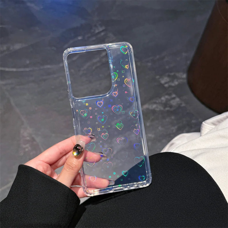 Simple Slim Gradient Laser Love Heart Transparent Phone Case For Motorola Moto G Stylus 5G 2024 G Play Powet 5G 2025 Soft Cover
