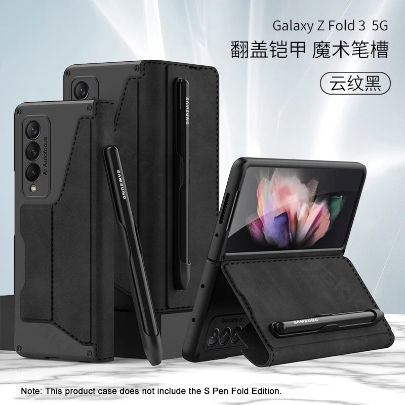 GKK Original Case For Samsung Galaxy Z Fold 4 5 6 5G Case Leather Pen Holder Armor Back Protection Hard Cover For Samsung Z Fold