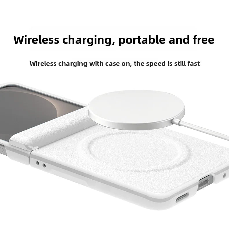 ‌Magnetic Skin Feel Vegan Leather Case‌ for Samsung Z Flip 8 Screen Protector Shockproof for Magsafe Slim Axis Protection Cover