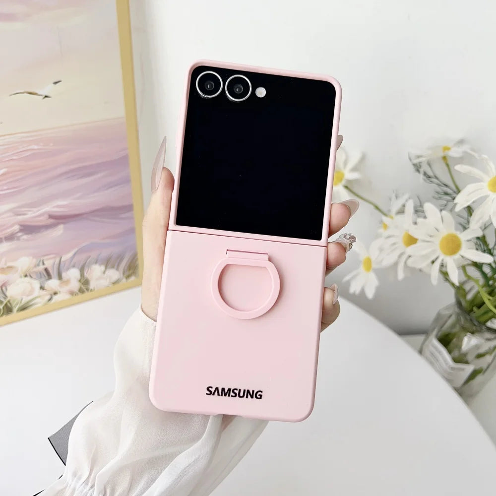 For Samsung Galaxy Z Flip 8 7 6 5 Gradient Matte PC Case Flip8 Flip7 Luxury Liquid Silicone Ring Holder Shockproof Back Case