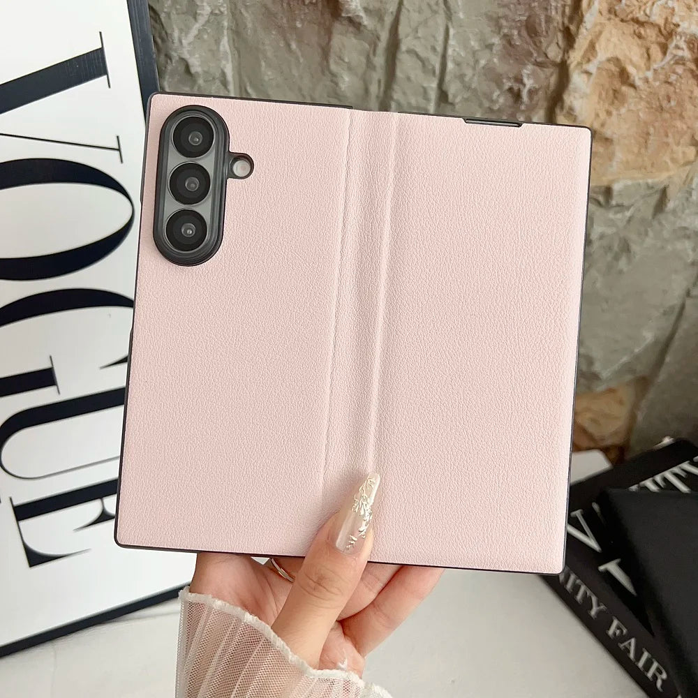 Luxury Business PU Leather Phone Case For Samsung Galaxy Z Fold7 Fold6 Fold5 Solid Color Shockproof Protection Shell