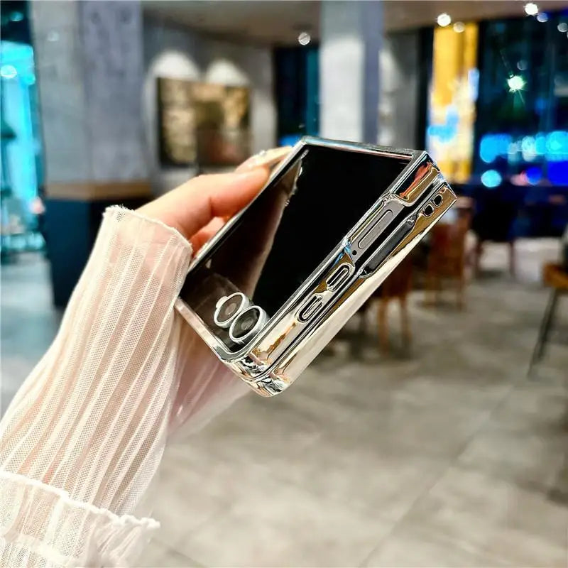 Glitter Bling Plaid Diamond Phone Case For Samsung Galaxy Z Flip 7 Flip6 ZFlip 5 4 Luxury Rhinestone High-end Plating Hard Cover