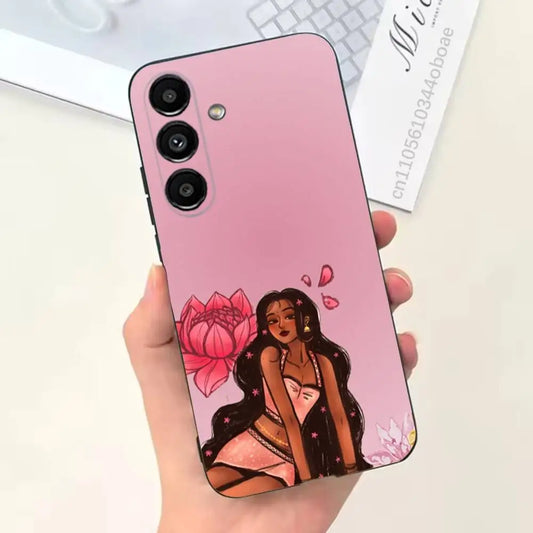 Afro Black Girls Cartoon Phone Case For Samsung S25,24,21,22,23,20,S30,Ultra,Plus,Fe,Lite,Note,5G Black Cover