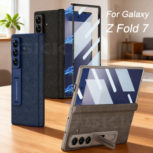Magnetic Hinge All-included Case For Samsung Galaxy Z Fold 7 Nylon Fabric Screen Glass Protective Cover For Galaxy Z Fold7 Case