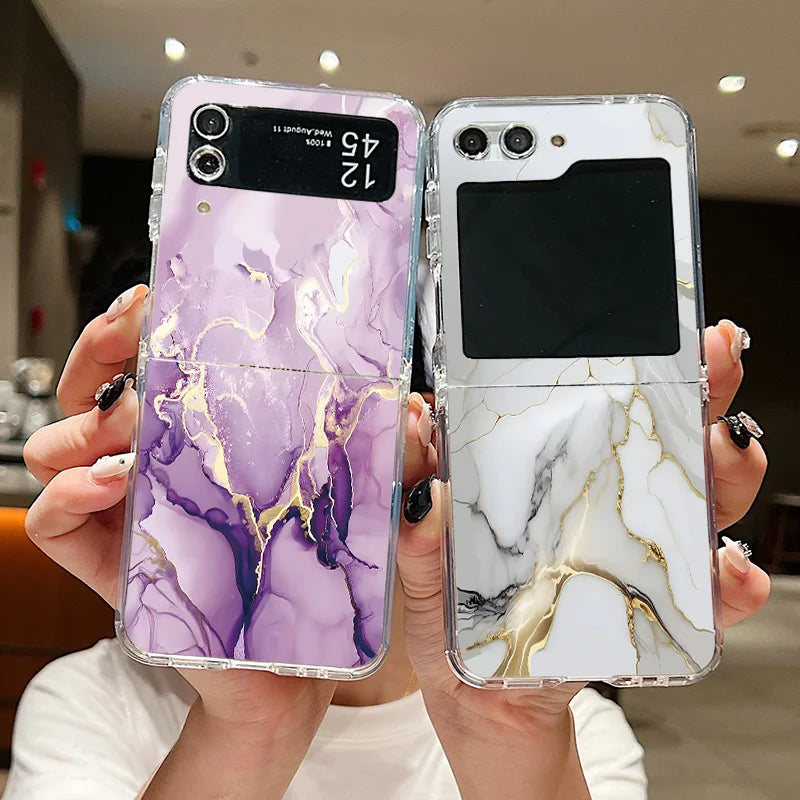 For Samsung Galaxy Z Flip 6 5 4 3 Case Luxury Watercolor Marble Pattern Hard Clear Folding Cover For Samsung Z Flip6 Flip5 Flip4