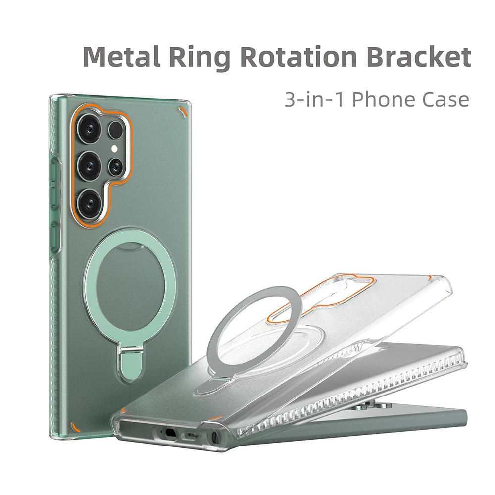 3 IN 1 Folding Ring Holder Phone Case For Samsung Galaxy S26 S25 S24 Plus Ultra Magnetic For Magsafe Shockproof Stand Back Cover
