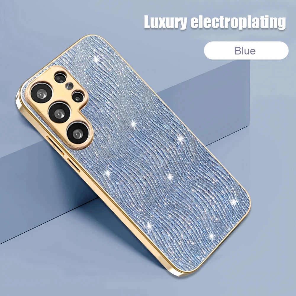 Glitter Water Ripple Case for Samsung Galaxy S25 S24 S23 Ultra S25 Edge S25 Plus S24 FE S23FE Gold Plating Hard Shockproof Cover