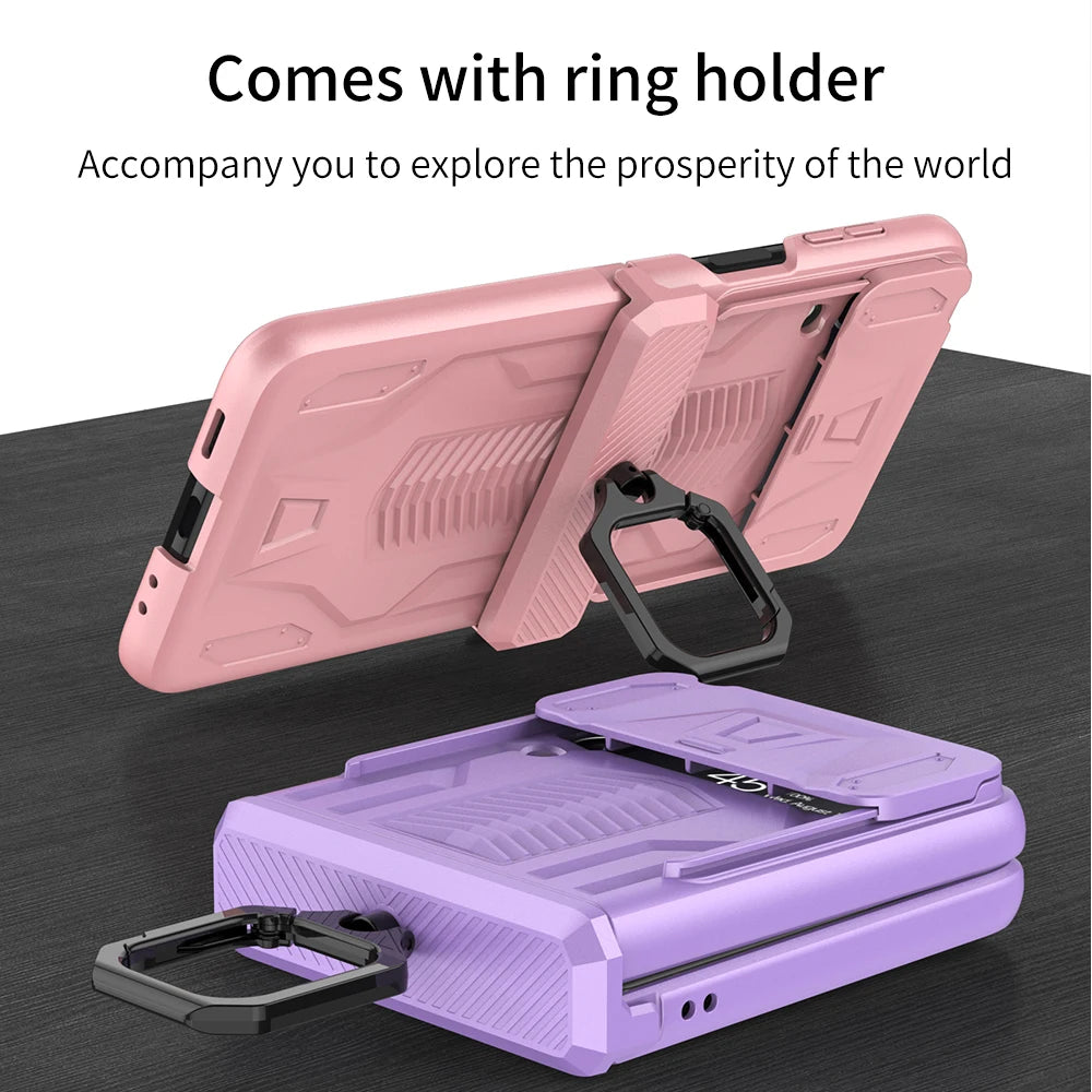 With Push Window Camera Protector Case For Samsung Galaxy Z Flip 3 Shockproof Phone Cover Z Flip 4 3 5G Magnetic Case Key Ring
