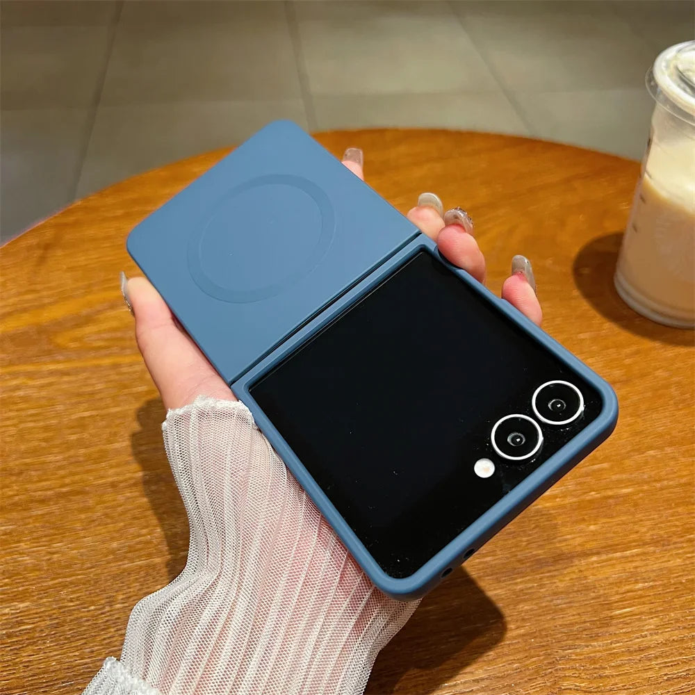 Liquid Silicone Soft Magnetic Phone Case for Samsung Galaxy Z Flip 7 6 5 4 3 5G Wireless Charging Shockproof Protection Cover