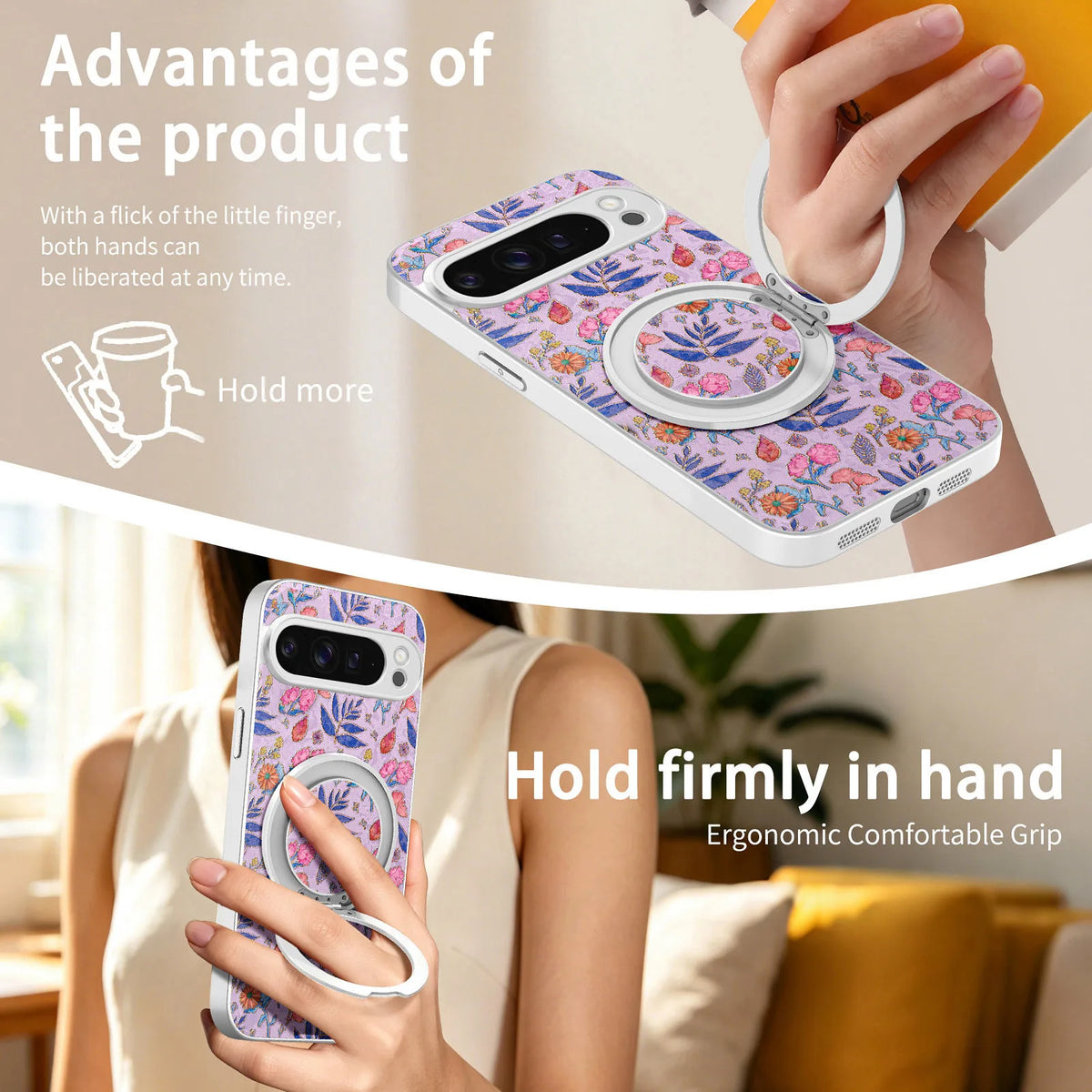 360 Rotating Magnetic Bracket Plant Flower Leather Phone Case for For Google Pixel 11 PRO/PRO-XL/10/9 A PRO XL Kickstand Cover