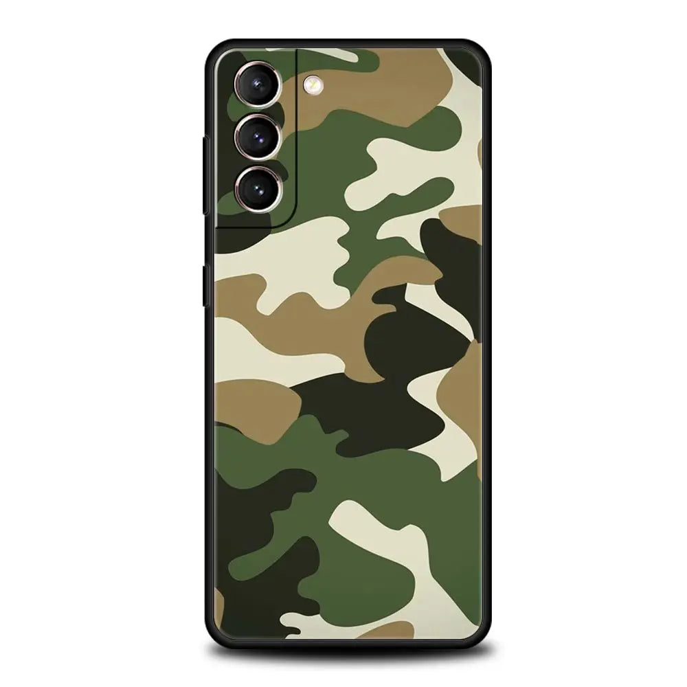 Camouflage Camo Military Army Phone Case For Samsung Galaxy S25 S24 S23 FE S22 Ultra S20 S21 5G S10 Plus S10E Soft Black Cover